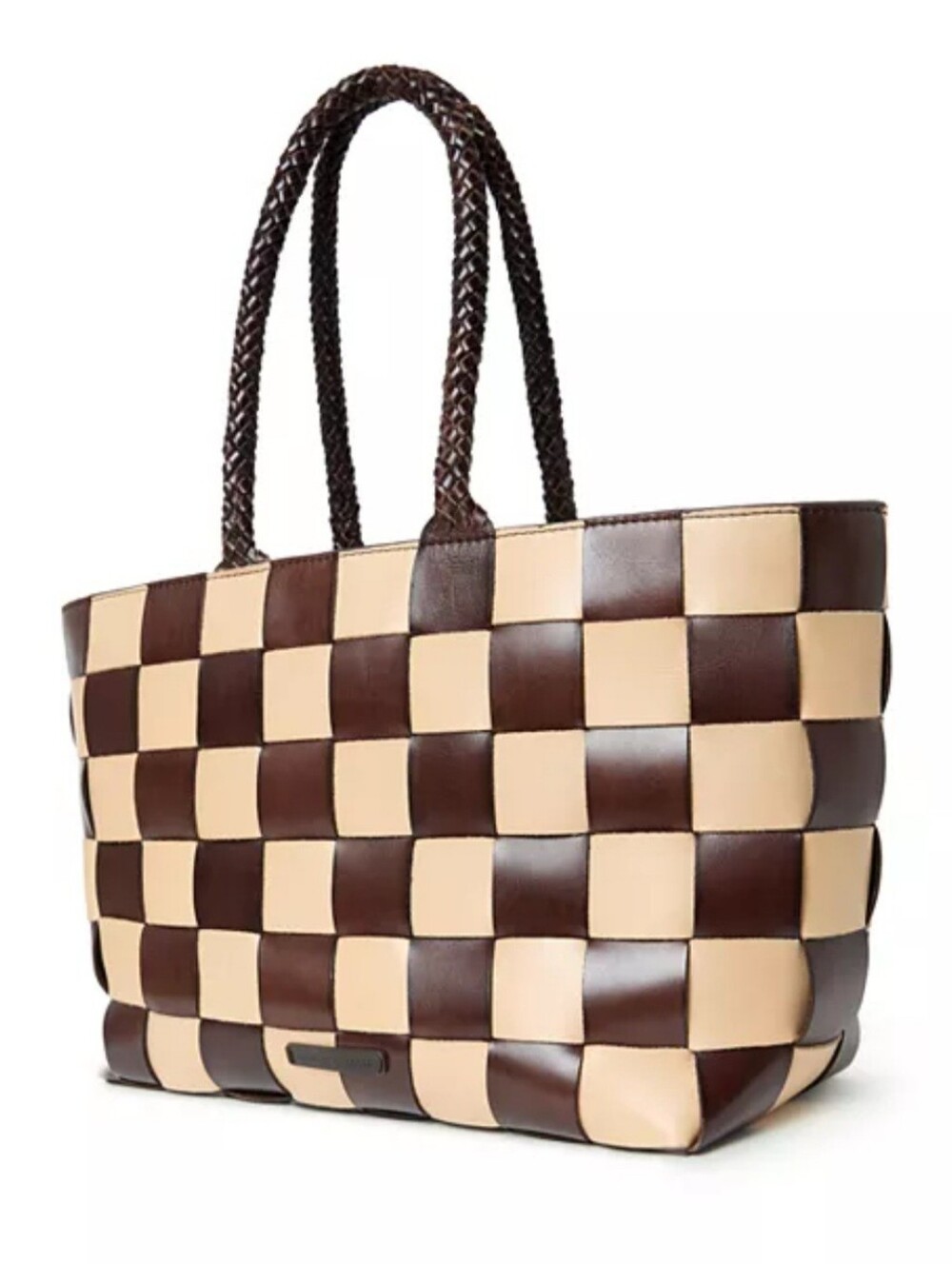 Loeffler Randall Woven Checker Tote Bag in Brown and Cream